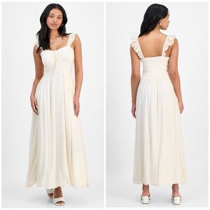 And Now This Sleeveless Maxi Dress Size Medium Gingham Print Ruffle Neutral New